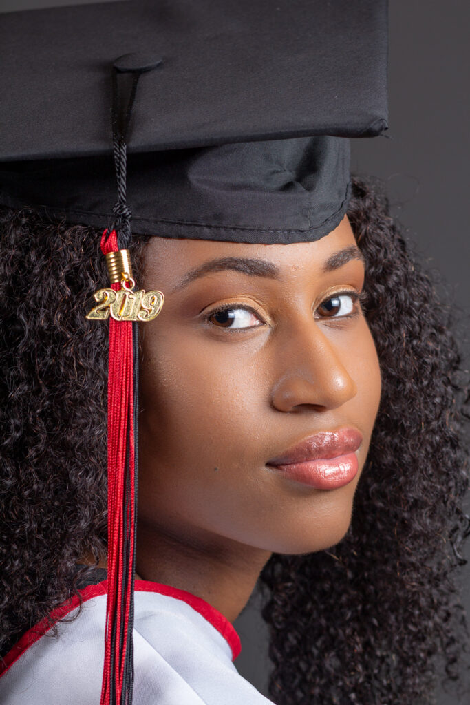 Professional cap and gown head shot of high school senior in Metro Atlanta